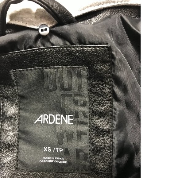 Ardene Black Moto Jacket Biker Style Detachable Knit Hood Vegan Leather - Picture 6 of 7